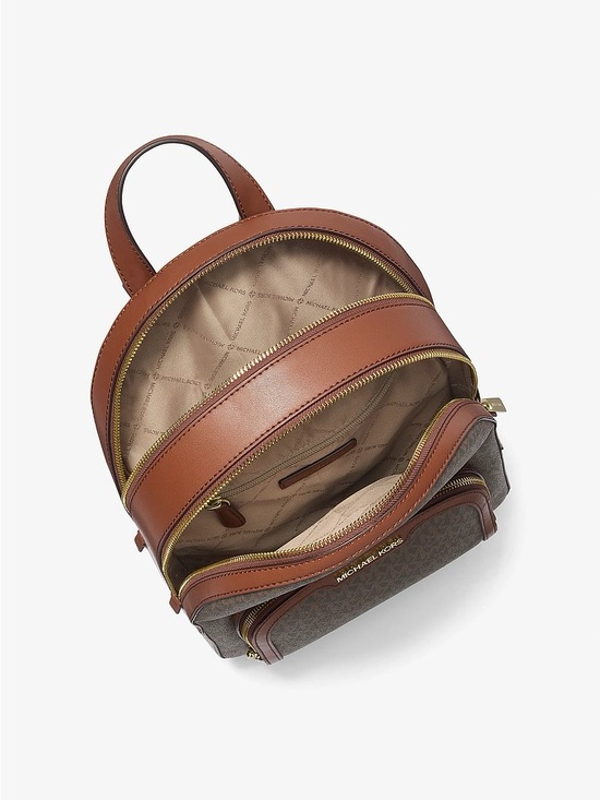Michael Kors Jaycee Brown Monogram Dome Backpack with Tan Trim main image 7
